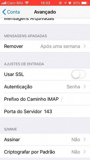 Desativar SSL do E mail no iPhone