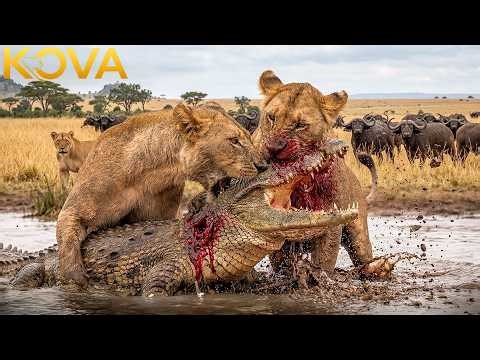 The Relentless Battle for Food and Territory between Lion vs Crocodile | Animal Fight Night