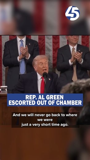 WATCH: Rep. Al Green was escorted out of President Donald Trump's State of the Union address Tuesday night. Green was holding a sign reading, "Black people aren't apes!" READ MORE: https://bit.ly/4aPl1GW | WBFF FOX 45