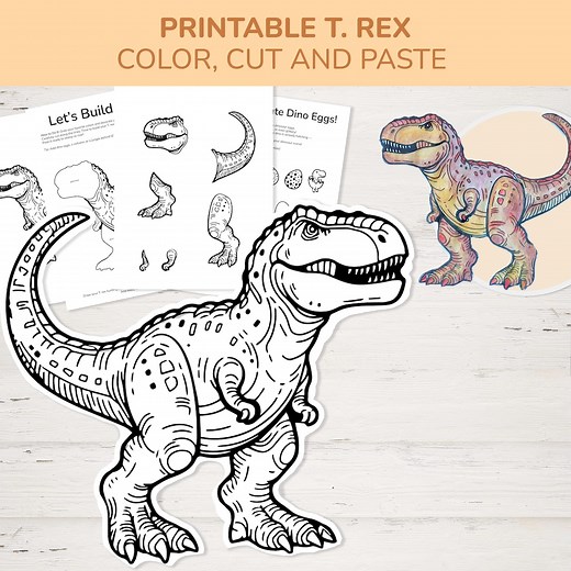 Printable T-rex Craft – Cut, Color & Glue Dinosaur Activity for Kids | A4, A5, US Letter | Preschool Dino Theme | Digital Download - Etsy