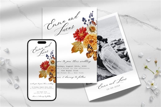 Whimsical Wildflower Printable Wedding Invitation Template | Editable Canva Digital Download - Etsy