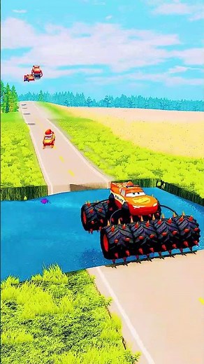 Ambulance & Pixar McQueen Colorful From Small To Big Cars vs Container vs Deep Pit Water #trucksvs