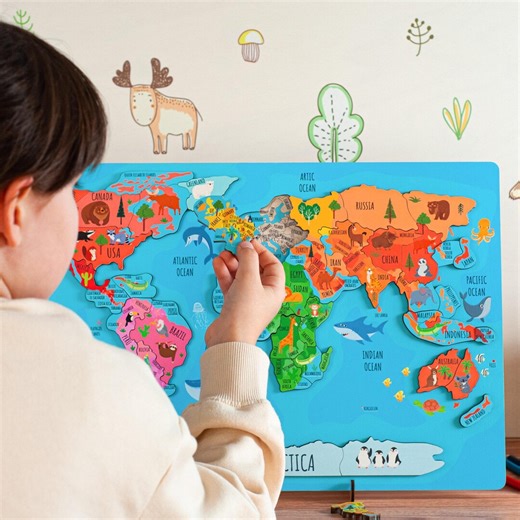 Wooden World Map Puzzle: Jigsaw Toy Gift for Kids - Etsy Australia