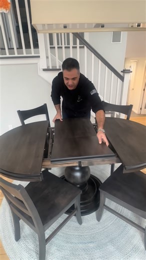 TheRusticLoft on Instagram: "A round table that actually grows with you. This solid-maple beauty features a smooth butterfly leaf that opens into a perfect oval — giving you an extra 18” of space in seconds. Paired with matching side chairs and crafted in America by @fusion_designs_ , it’s the ideal kitchen centerpiece. And yes… we clean every piece with Wood Love® at delivery so your furniture is clean, conditioned, and ready for real life. 🪵✨ #SolidWoodFurniture #MapleTable #ButterflyLeaf #Ki