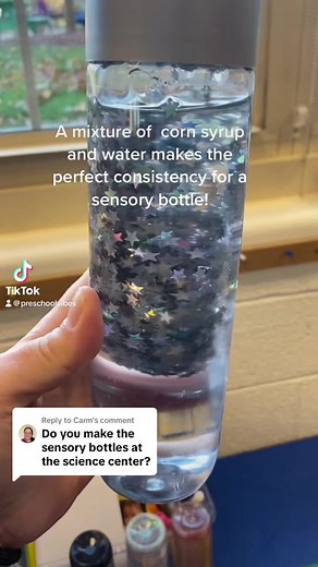 7K views · 150 reactions | you can play with the mixture. If you like a thick slow moving bottle, you would use more corn syrup. If you like more free flowing, you would use more water. #sensorybottles #sciencecenter #preschoolvibes #preschool #preschoolteacher | Preschool Vibes | Facebook
