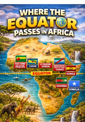 Where the Equator Passes in Africa: The Equator is an imaginary line drawn around the Earth at zero degrees latitude, exactly halfway between the North Pole and the South Pole.