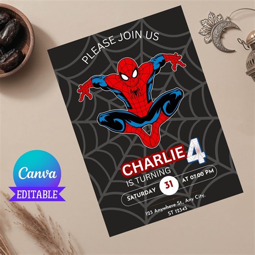 Spider-man Birthday Invitation | Editable Kids Party Card | Digital Download, Superhero Theme, Spidey Invitation for Boys - Etsy
