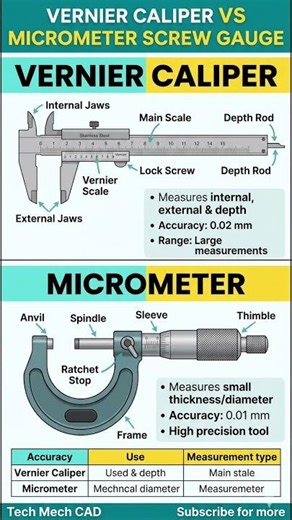 Vernier Caliper Vs Micrometer #mechanicalengineering #engineeringbasics #tutorial #mechanical #cad