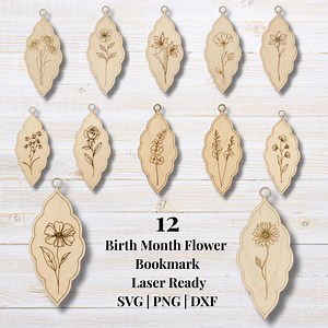 Birth Flower Bookmark SVG PNG DXF Laser Ready Files – 12 Floral Engraved Bookmarks Designs - Etsy