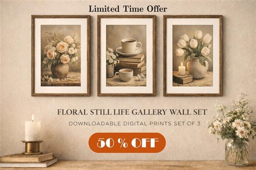 Vintage Still Life Gallery Wall Art Set, Neutral Beige Floral Coffee Prints (digital Download) - Etsy