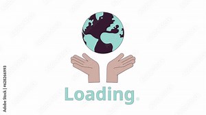 Hands holding planet globe line 2D loading animation. Earth protection. Working anywhere animated cartoon linear hands 4K video loading motion graphic. Holding world sphere download process gif