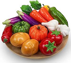 15 Pcs Artificial Vegetables, Fake Vegetables Decorative Vegetables Realistic Vegetables for Kitchen Décor, Display Vegetables Props Fake Potatoes Pumpkin Carrot Tomato Peppers