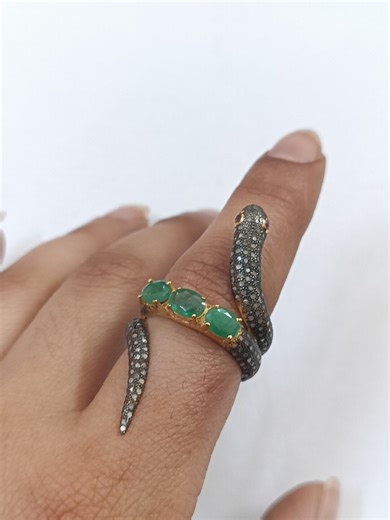 Pave Diamond Snake Ring With Emerald and Ruby Eyes in Sterling Silver - Etsy New Zealand