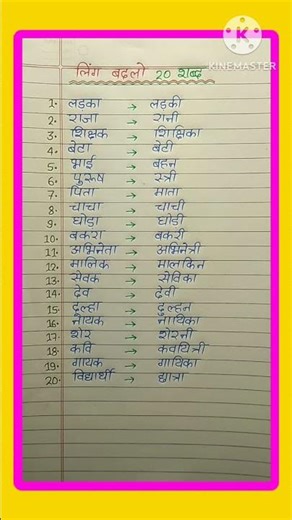 20 लिंग बदलो शब्द/Masculine to Feminine Words in Hindi/Ling Badlo Trick/Hindi Grammar Easy