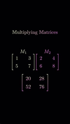 mathswithmuza on Instagram: "Matrix multiplication is a method of combining two matrices to produce a third matrix that represents the composition of linear transformations encoded by the originals. For two matrices to be multiplied, the number of columns in the first must equal the number of rows in the second. The entry in the resulting matrix is found by taking the dot product of corresponding rows and columns from the original matrices. This operation is not commutative, meaning the order of