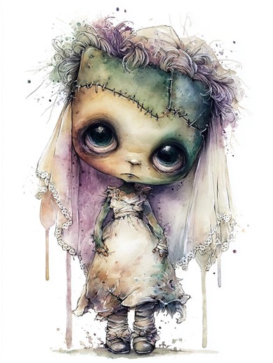 Gothic Bride of Frankenstein CLIPART, Watercolor Horror Doll Illustration, Dark Whimsical Art, Spooky Romantic Character, Halloween Gothic - Etsy Canada