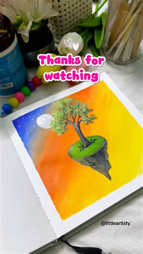 Floating island painting ☺️🎨✨ #paintingtechniques #begginers #shorts