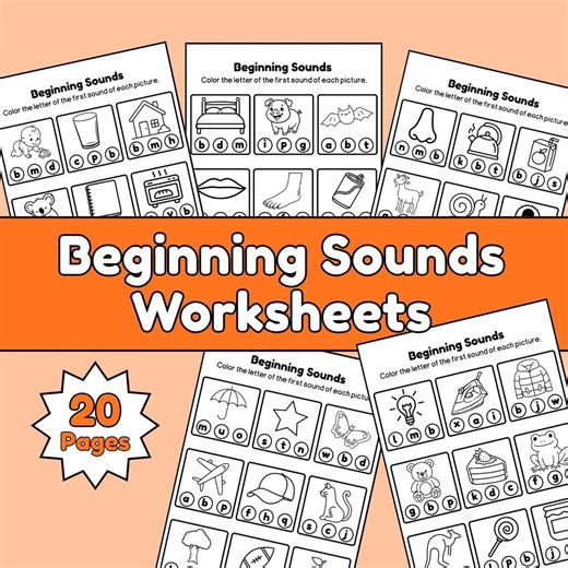 Beginning Sounds Worksheets | Phonics Worksheets for Kids | 20 Printable Literacy Activities | Preschool & Kindergarten - Etsy