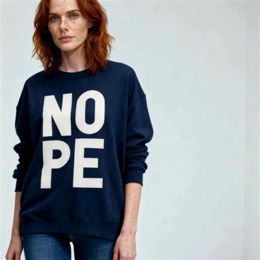 Stop saying yes when you really mean NOPE! Our sweatshirts are made from 85% organic cotton with a little recycled polyester – soft, comfy, and better for the planet 🌍✨Perfect for throwing on with your fave jeans, sofa days, school runs, or just reminding yourself to say NOPE to plans you don’t want to say yes to – and do it in style. Let your style do the talking – because sometimes, you don’t need to say a word. 💥 🔥 More statement-making designs available – shop the full collection now! ✅ E