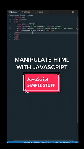 🔥 MANIPULATE HTML WITH JAVASCRIPT #csscode #htmlcss #javascript #webdeveloper #frontend #learnontiktok #howto #tutorial #coding #codinglife