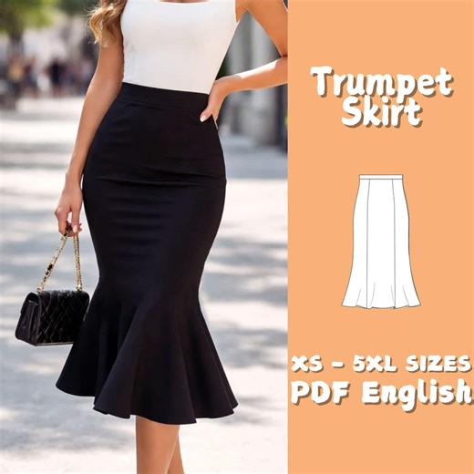Midi Trumpet Skirt Sewing Pattern Women Classic Office Skirt Easy Digital Download - Etsy Australia