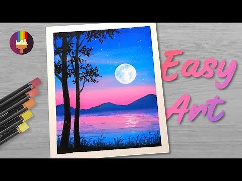 Easy Pastel Color Drawing Pink Sky | Satisfying Painting for Beginners