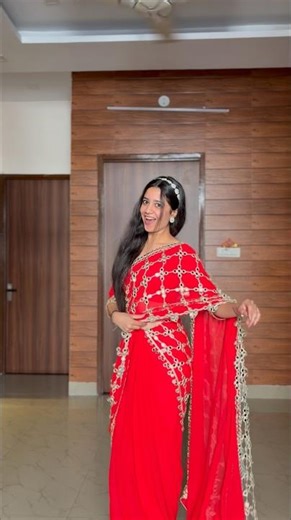 Mummy ki 12 saal purani chatak laal saree with viral dupatta😍✨💄 #styling #saree #dupatta #viral