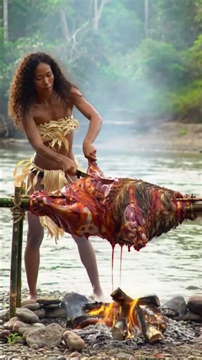 Tribe WOMAN GRILL a WHOLE Ostrich for the TRIBE! #food #asianvillagecooking