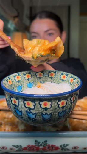 Serina on Instagram: "✨VIRAL✨ Trader Joe’s Dump and Bake Mukbang 🥟 recipe: @_bossvin #mukbang #dumpandbake #traderjoes #dumplings #soup #slurp #homemade #recipe"