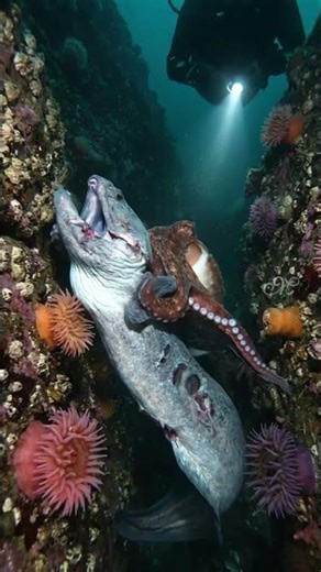 Giant Pacific Octopus vs Wolf Eel...! Hidden Wonders of the Ocean Floor 🐟🦀🦞🐋🎥 #fishing #oceanbottom