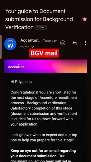 AASE Background Mail🎉 Congratulations CH-AT18 BGV #shorts #accenture #viral #interview #ytshorts #yt