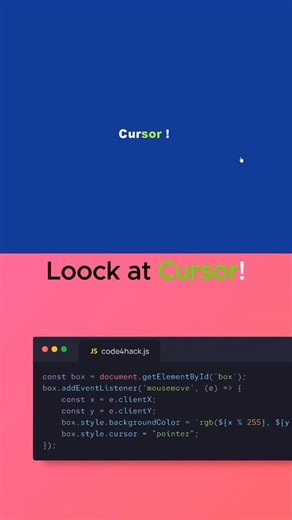 OnlyOne Chitta on Instagram: "cursor effects in javascript | Web development | javascript tutorial #javascript #trending #coding Create stunning cursor effects using JavaScript in this quick web development short. Interactive cursor animations improve UI, UX, and user engagement and are perfect for modern websites, portfolios, and landing pages. Learn how mouse movement works in JavaScript and how simple logic can create smooth, eye-catching effects. Ideal for beginners and frontend developers w