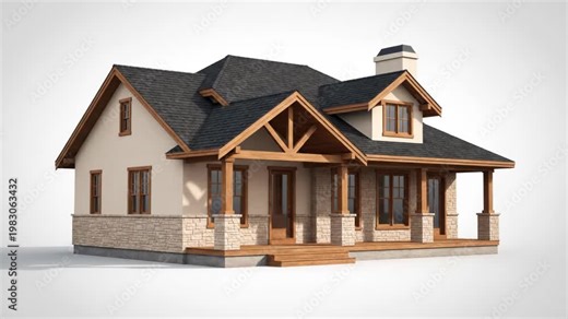 A detailed blueprint transforms into a beautiful modern house. Watch the architectural design process unfold in 3D.