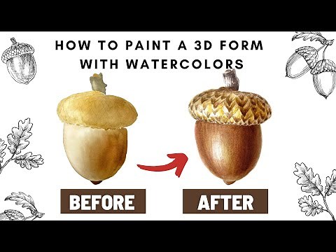 How to Paint a 3D Form with Watercolors 🐿️ Acorn Painting Tutorial 🐿️ Realistic Painting Tutorial
