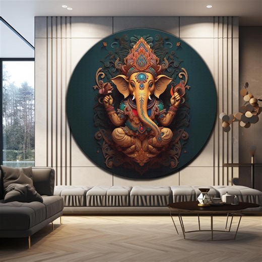 Tempered Glass Wall Art, Ganesh Wall Art, Round Glass Art, Circle Wall Art, Glass Printing, Large Wall Art, Hindu Wall Art, Ganesh Printing - Etsy