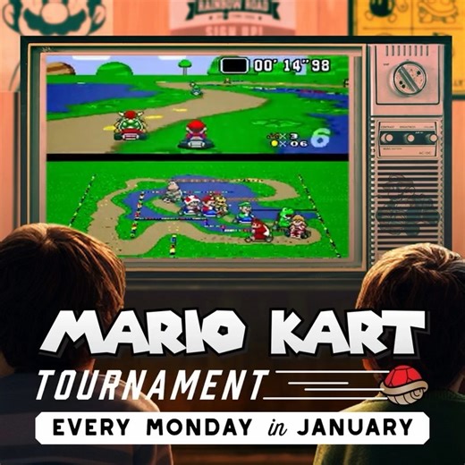 INDY NERDS! Super Mario Kart Tournaments are HERE.  Join us every Monday in January and start your week off with an EPIC race down Rainbow Road as you take on your fellow Koopa Troopas, Bowsers and Toads for Gold Cup glory. ️ And don’t forget to power up with one of our Mario or Luigi shots, available tournament nights only.  Sign up for FREE at https://bit.ly/3H5BsR4 or in-store on race days, if availability allows! #GETOVERHERE | 16-Bit Bar+Arcade | Facebook