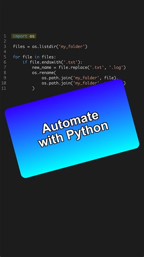 Automate file renaming with Python! Boost your productivity with this simple script. 📂🔁