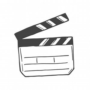 Movie clapperboard doodle icon. Film set clapper for cinema production. Board clap for video clip scene start. Lights, camera, action