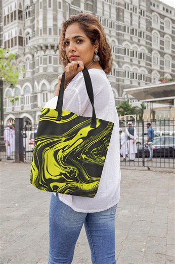 Bright Yellow and Black Tote Bag for Women: Neon Black and Yellow Beach Bag for Girls Trip, Bridesmaid Gift, Travels Bag - Etsy