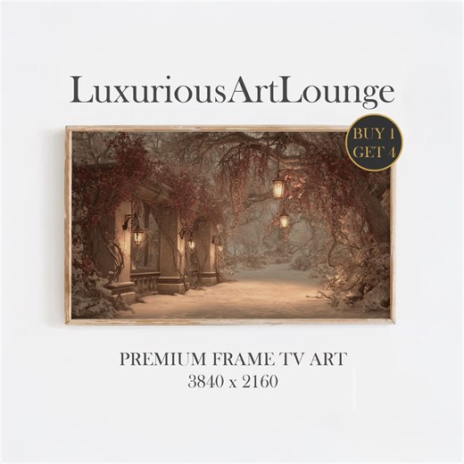 Winter Wonderland Art Snowy Garden Scene Romantic Cottage Decor Vintage Winter Aesthetic Lantern Art Samsung Frame TV 4K Digital Download - Etsy