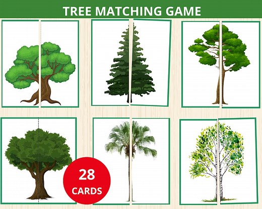 Tree Matching,tree Puzzle,trees Halves Matching,nature Preschool,spring Matching Activity,montessori Math,nature Homeschool,two Piece Puzzle - Etsy