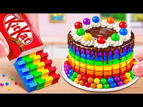 How to Make a Lovely Tiny Rainbow vs Rainbow Kitkat Cake🍓 Relaxing Mini Rainbow Cake Baking ASMR