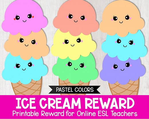 Printable Ice Cream Reward System for Online Teaching - Colorful Ice Cream Reward and Prop for Online ESL Teachers - Great for Beginner ESL - Etsy