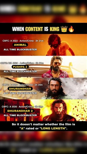 CONTENT IS KING 👑🔥 3+ Hour A-Rated Films Still RULE the Box Office 💥 #Animal #Pushpa2 #Dhurandhar
