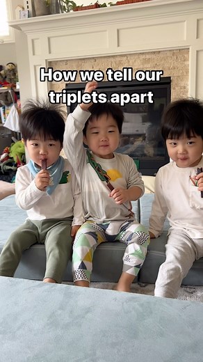 Jin Kim on Instagram: "How we tell our triplets apart! When you’re with them everyday it’s easy to tell them apart and we don’t fixate on these physical differences, but for people who don’t know them well enough these are the things we point out."