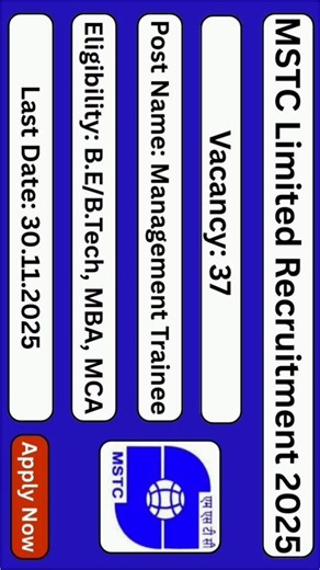 MSTC Management Trainee Recruitment 2025 | 37 Vacancies | Salary ₹1.6 Lakh | Apply Now!