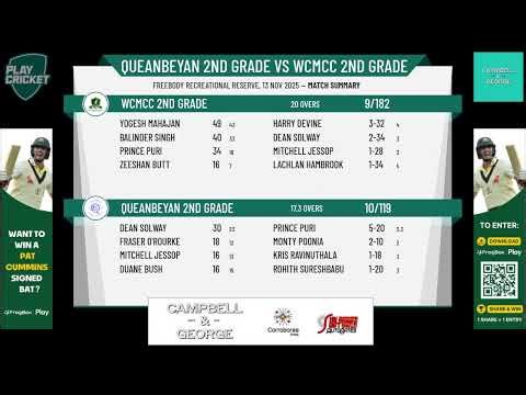 Queanbeyan 2nd Grade v WCMCC 2nd Grade