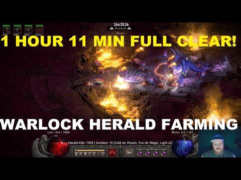 D2R - SSF Warlock Chronicle - 1hour 11min FULL GAME CLEAR Herald Farming - Echoing Strike Gameplay