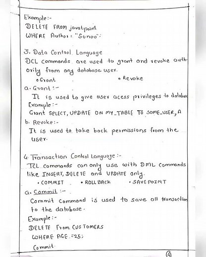 SQL Commands Handwritten important notes || Software Testing
