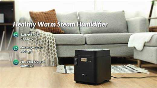Stainless Steel Humidifier for room, 3.3L Warm Mist Humidifiers for Bedroom, Easy Clean Steam Humidifiers for Home, Dishwasher Safe Humidifier Large Room, Black